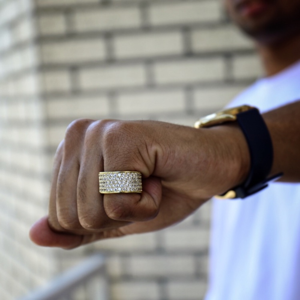 Men's 14k Gold Hip Hop Iced Out Pinky Ring - Picture 3 of 3